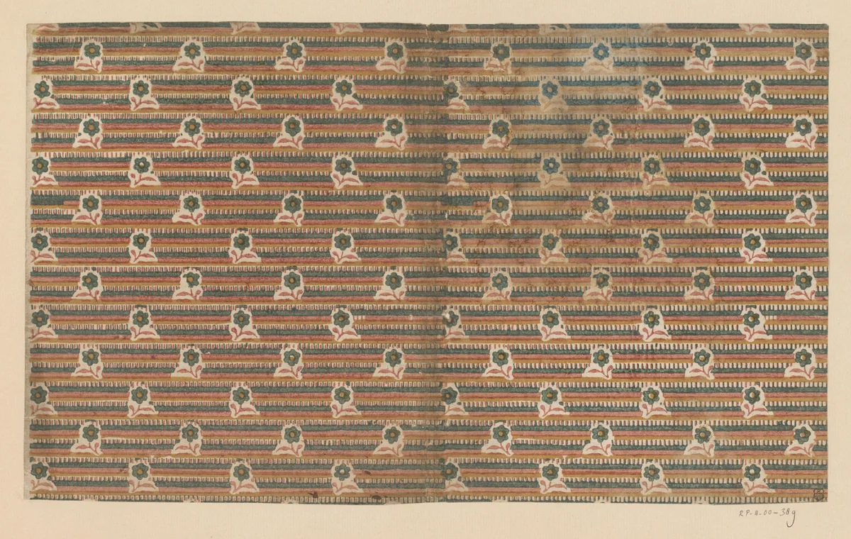 Blad met uitgespaarde bloemen op lijnenfond by anonymous, other, 1700-1850