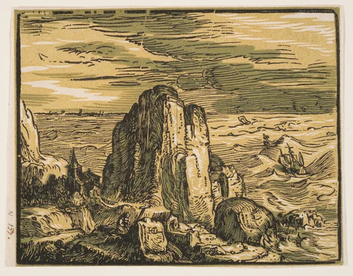 Cliff on a Seashore by Hendrick Goltzius, print, 1600