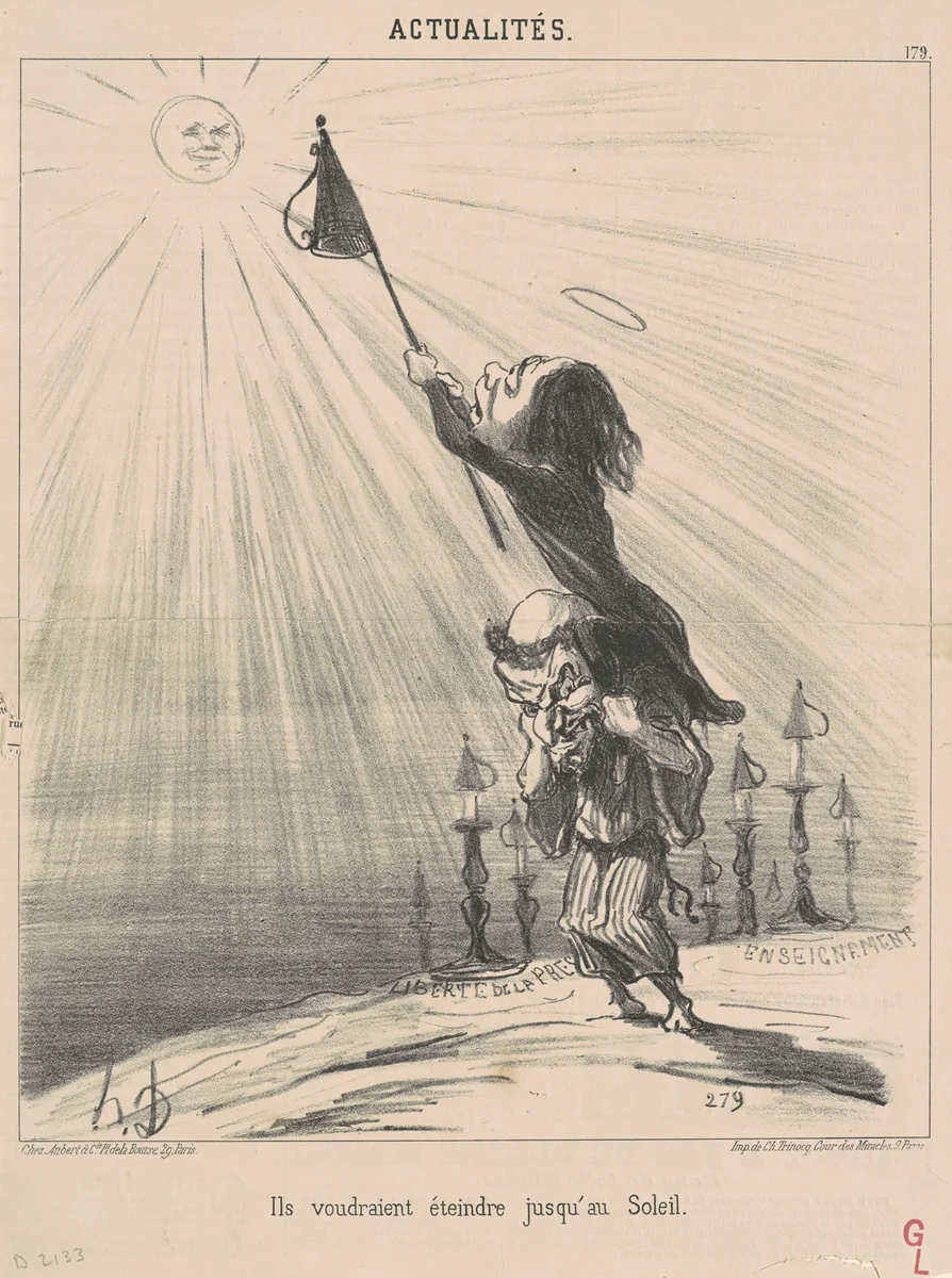 Ils voudraient éteindre jusqu'au soleil by Honoré Daumier, print, 1851