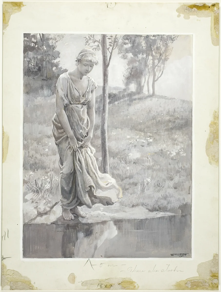 By a Clear Pool, Wherein She Passioned to See Herself by Will Hicock Low, drawing, 1885