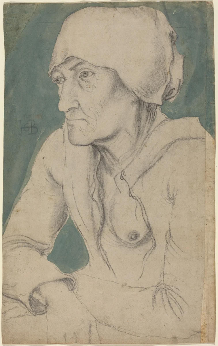 Half-Figure of an Old Woman with a Cap by Hans Baldung Grien, drawing, 1535