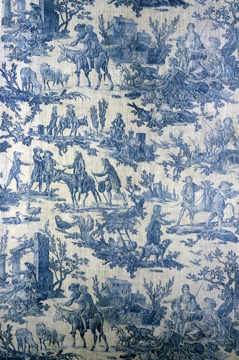 Le Meunier, Son Fils, et l'Ane (The Miller, His Son, and the Ass) (Furnishing Fabric) by Jean Baptiste Huet, textile, 1800-1810