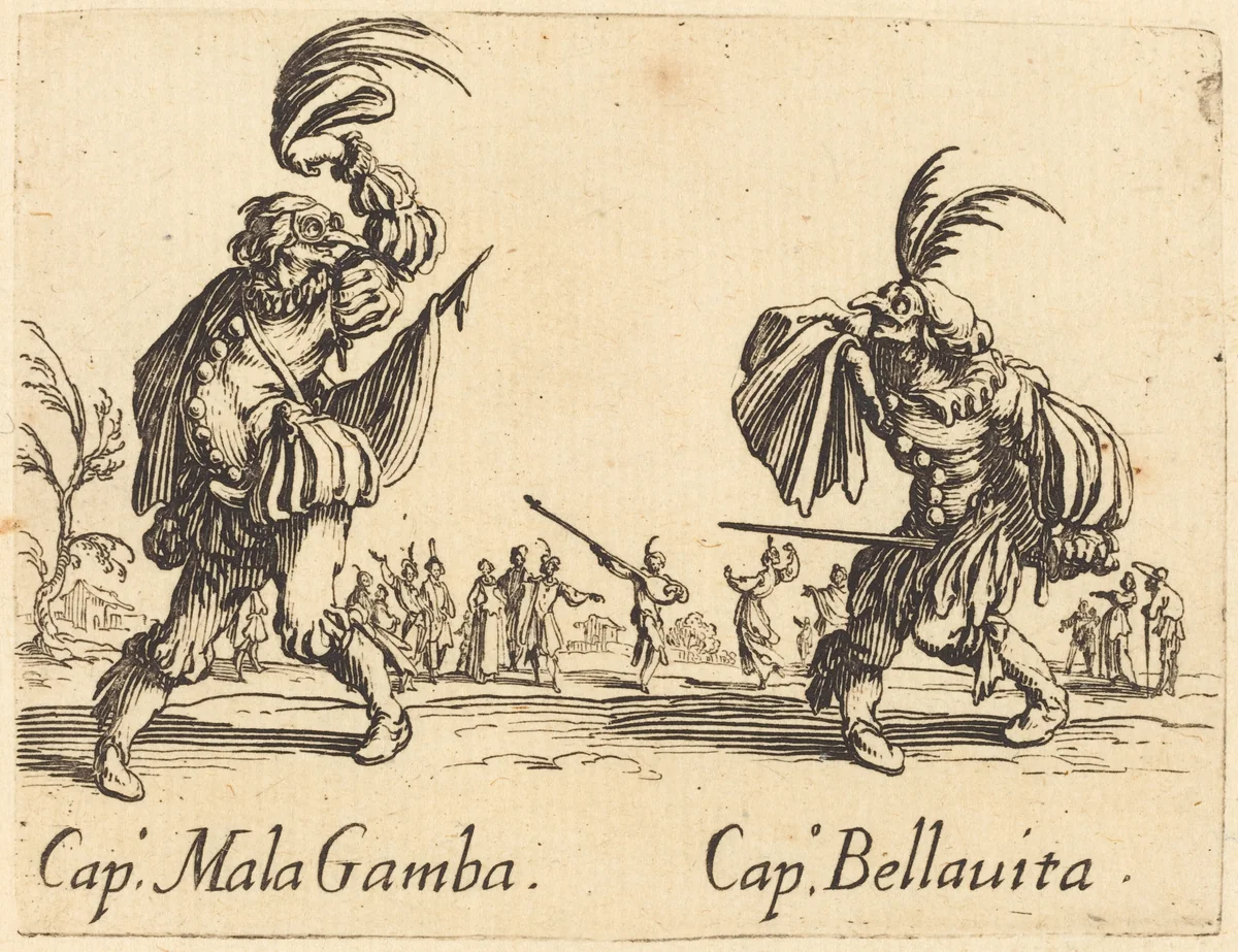 Cap. Mala Gamba and Cap. Bellavita by Jacques Callot, print, 1622