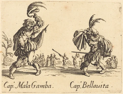 Cap. Mala Gamba and Cap. Bellavita by Jacques Callot, print, 1622