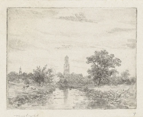 Gezicht op Utrecht(?) by anonymous, print, 1830-1882