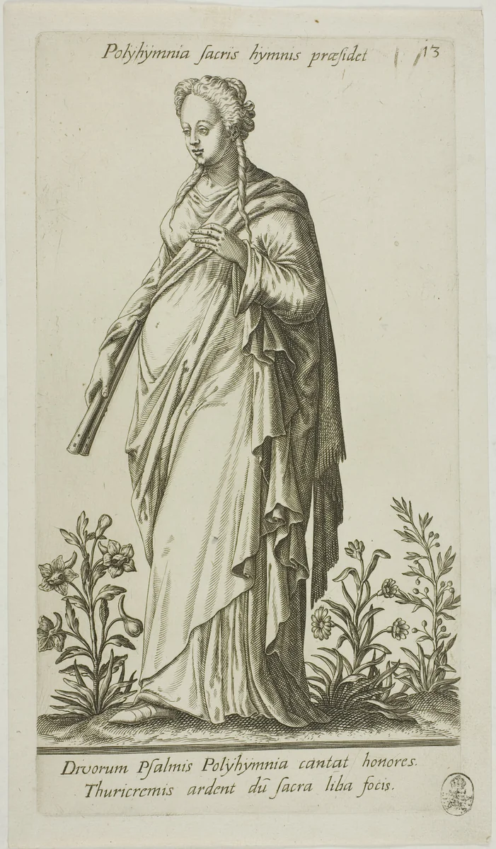 Polyhymnia, Muse of Hymns, plate 13 from Parnassus Biceps by Johann Theodor de Bry
Robert Boissard
Jean-Jacques Boissard, print, 1601