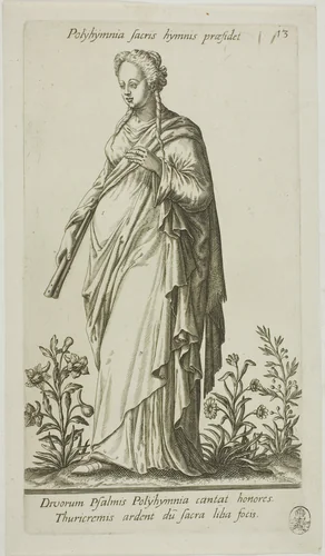 Polyhymnia, Muse of Hymns, plate 13 from Parnassus Biceps by Johann Theodor de Bry
Robert Boissard
Jean-Jacques Boissard, print, 1601