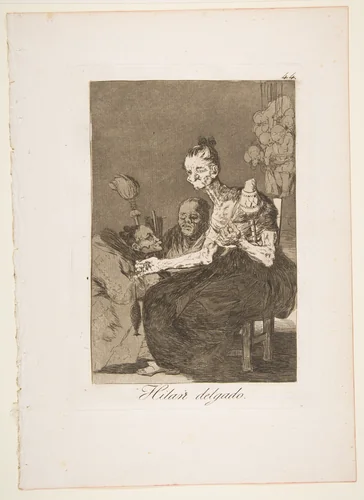 Plate 44 from "Los Caprichos": They spin finely (Hilan delgado) by Goya, print, 1799