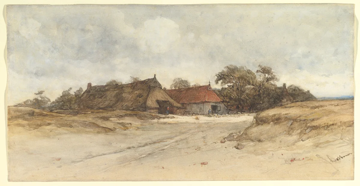 Farmhouses by Johannes Bosboom, drawing, 1825-1891