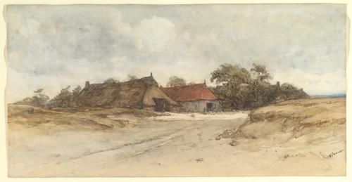 Farmhouses by Johannes Bosboom, drawing, 1825-1891