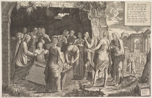 Raising of Lazurus by Lambert Suavius, print, 1544