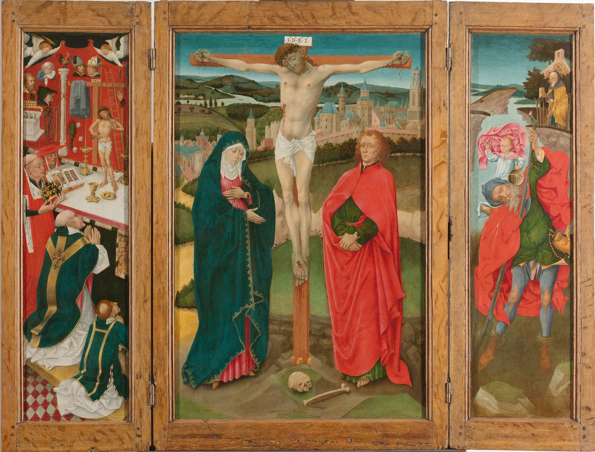 Drieluik met de kruisiging by anonymous, painting, 1460