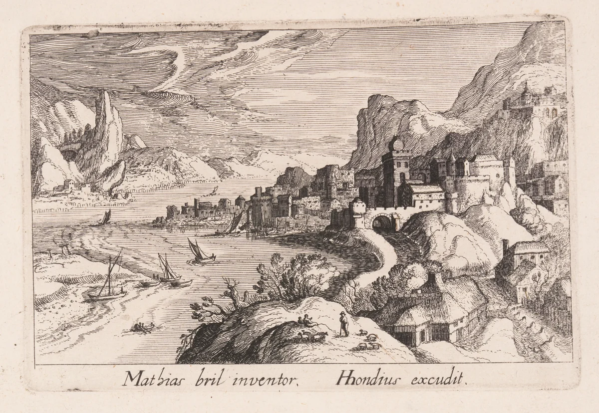 Alpine River Valley, from Topographia Variarum Regionum by Simon Frisius, print, 1614