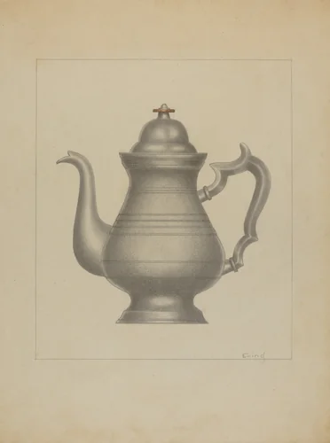 Pewter Coffee Pot by Burton Ewing, index of american design, 1936