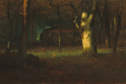 Sunset in the Woods by George Inness, painting, 1891
