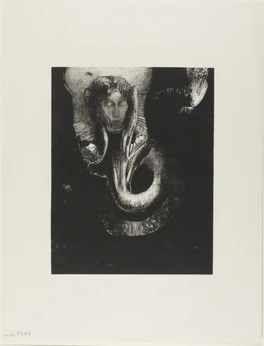 Oannes: "I, the first consciousness in Chaos, rose from the abyss to harden matter, to determine forms," plate 14 from The Temptation of Saint Anthony (3rd series) by Odilon Redon, print, 1896