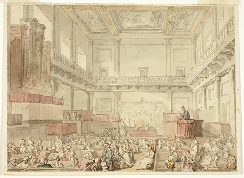 Study for Royal Chapel, Whitehall, from Microcosm of London by Thomas Rowlandson, painting, 1807-1809