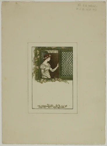 Woman at Lattice Window by Kate Greenaway, drawing, 1866-1901
