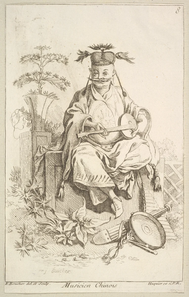 Chinese Musician by François Boucher, print, 1738-1745