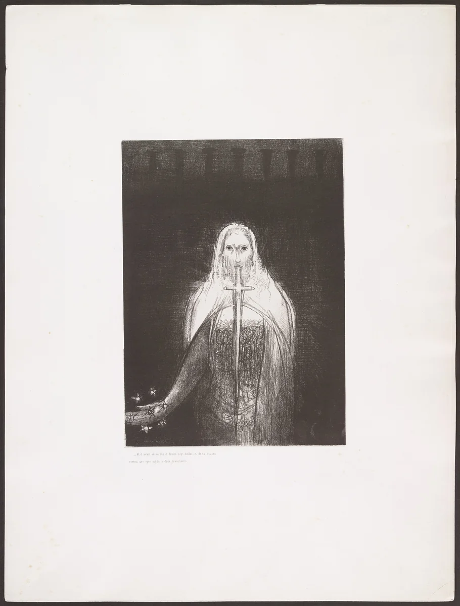 And He Had in His Right Hand Seven Stars, and out of His Mouth Went a Sharp Two-Edged Sword (Et il avait dans sa main droit sept étoiles, et de sa bouche sortait une épée aiguë à deux tranchants) from Apocalypse of Saint John (Apocalypse de Saint-Jean) by Odilon Redon, print, 1899