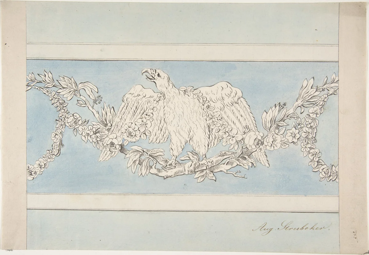 Ornament with Eagle and Garlands by Aug. Strubeker, drawing, 1833
