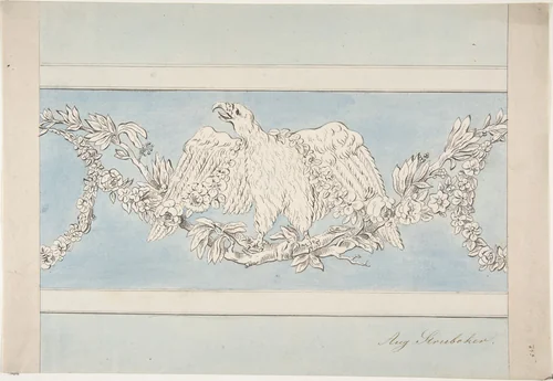 Ornament with Eagle and Garlands by Aug. Strubeker, drawing, 1833