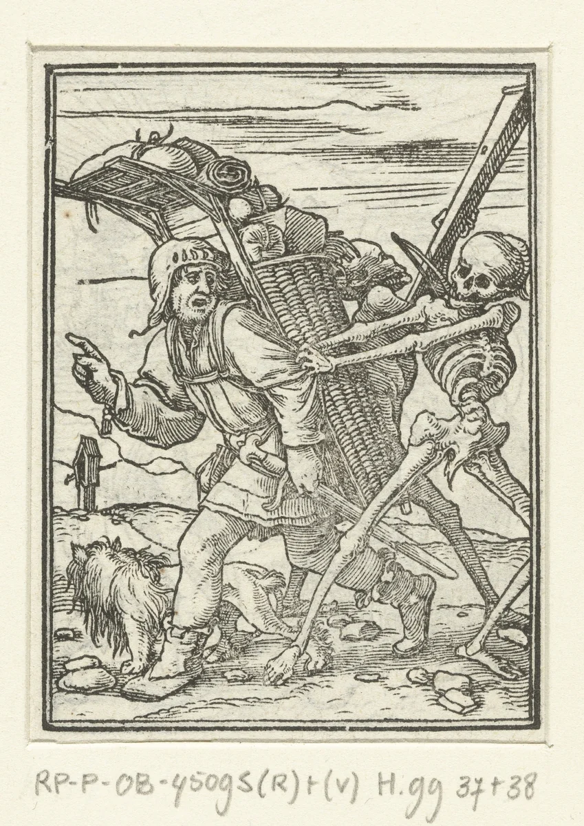 Marskramer en de Dood by Hans Holbein, print, 1524-1526
