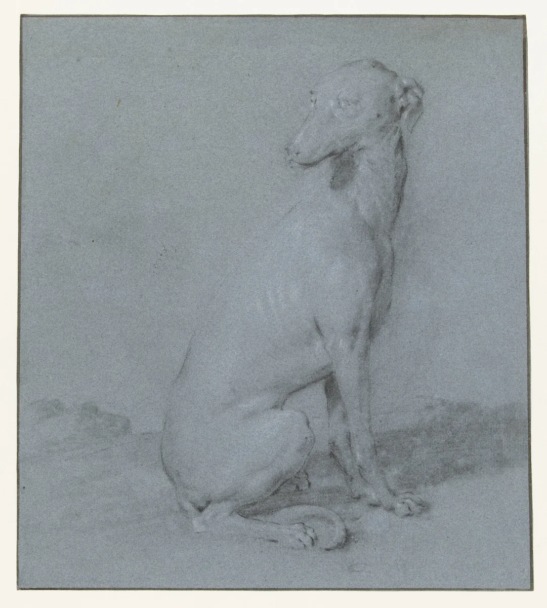 Een zittende hond, van opzij gezien by Frans Snijders, drawing, 1589-1657