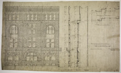 Standard Club, Chicago, Illinois, Revised Elevation and Details by Adler and Sullivan, drawing, 1887