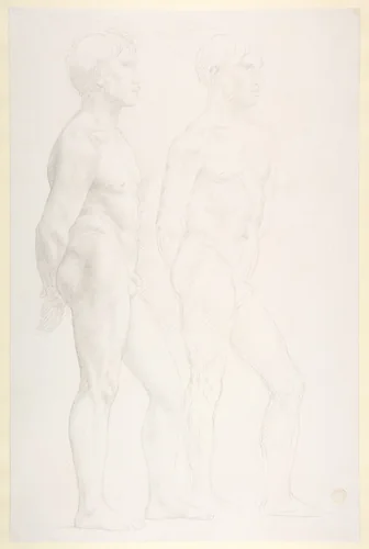 Study of Two Figures by Alphonse Legros, drawing, 1837-1911