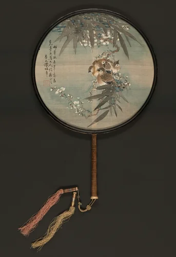 Swallows, Bamboo and Plum Blossoms 花鸟竹柄团扇 by Tan Huanzhang, other, 1801-1900