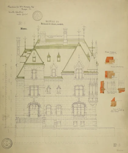 William Borden Residence, Chicago, Illinois, South Elevation by Richard Morris Hunt, drawing, 1886
