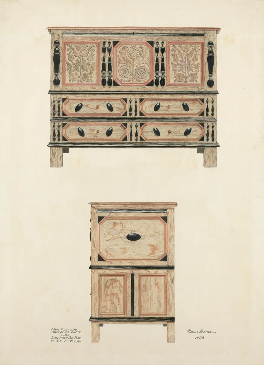 Tulip and Sunflower Chest by Harold Merriam, index of american design, 1936