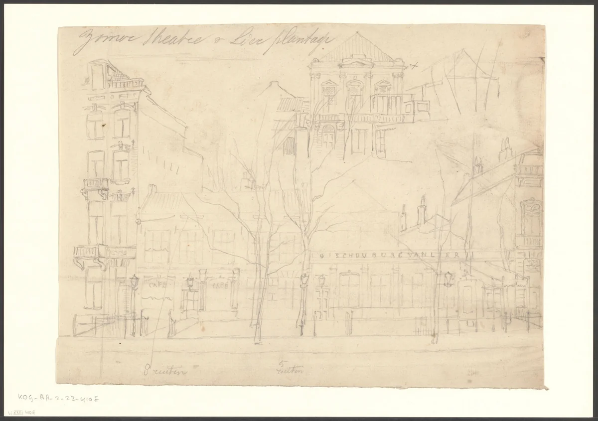 Gezicht op het zomertheater van Abraham van Lier aan de Plantage Franschelaan by Johan George Lodewijk Rieke, drawing, 1869-1875