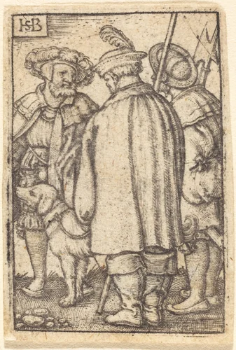 Three Soldiers and a Dog by Sebald Beham, print, 1540-1549