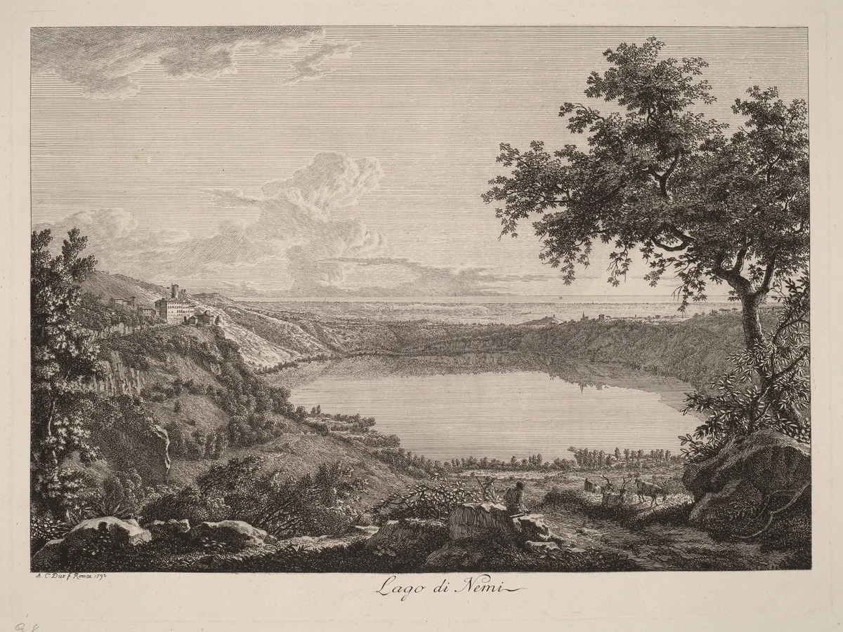 Lago di Nemi (Lake Nemi) by Albert Christoph Dies, print, 1792