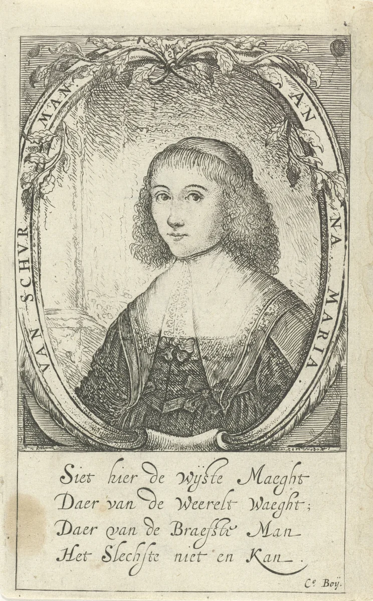 Portret van Anna Maria van Schurman by Paulus Lesire, print, 1639