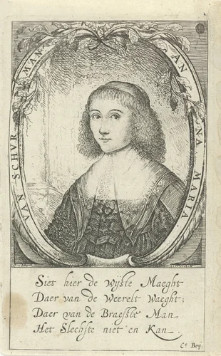 Portret van Anna Maria van Schurman by Paulus Lesire, print, 1639