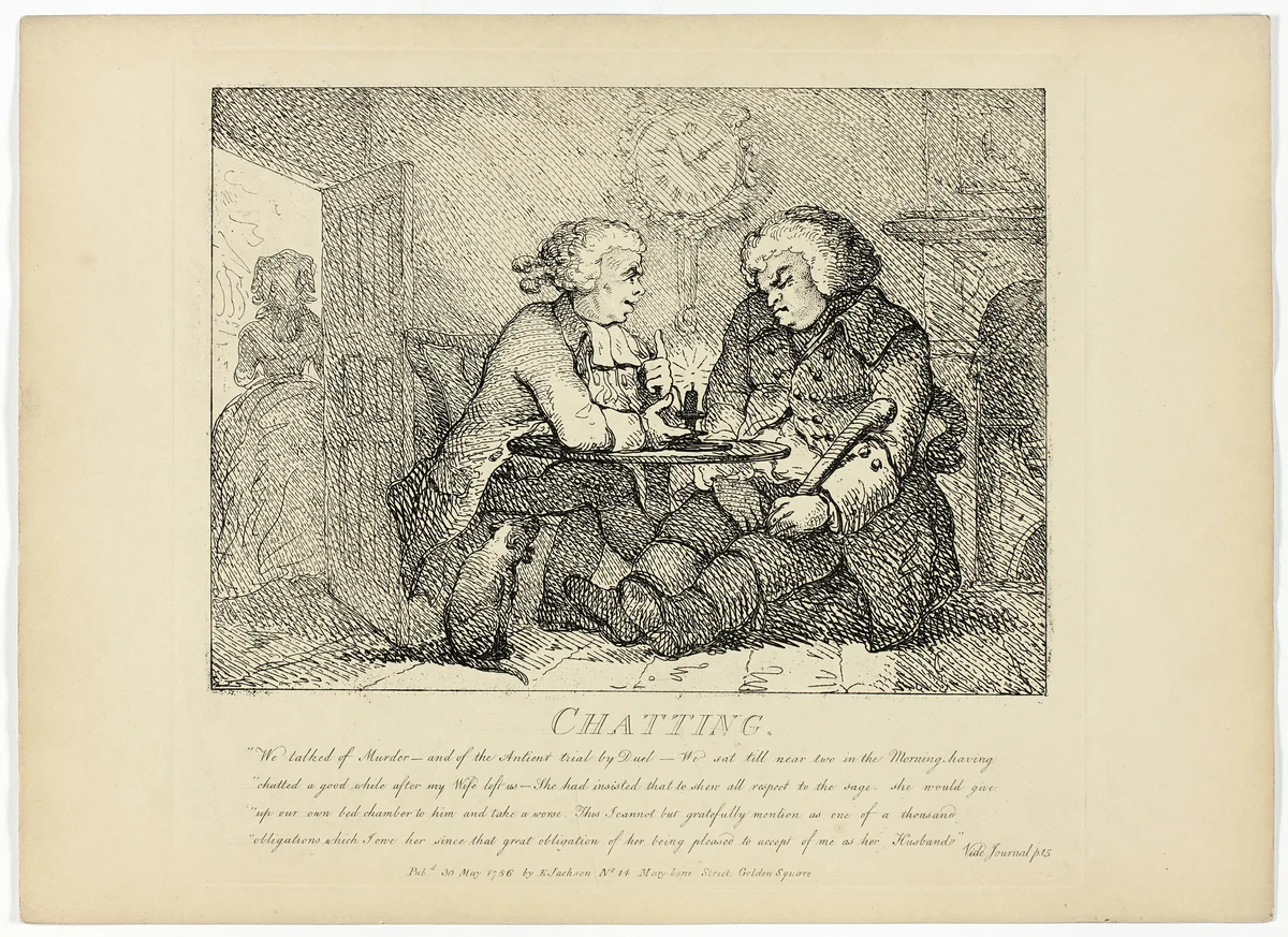 Chatting, from Boswell's Tour of the Hebrides by Thomas Rowlandson, print, 1786