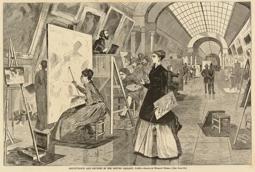 Art-Students and Copyists in the Louvre Gallery, Paris by Winslow Homer, print, 1868