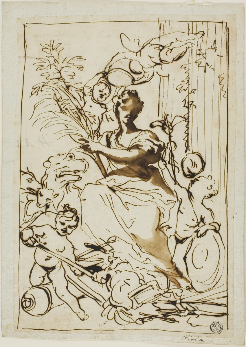 Allegory of Victory by Domenico Piola, drawing, 1647-1703
