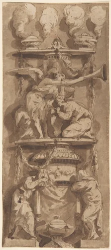 Design for a Funerary Monument or Epitaph with Mourning Figures by anonymous, drawing, 1700-1800