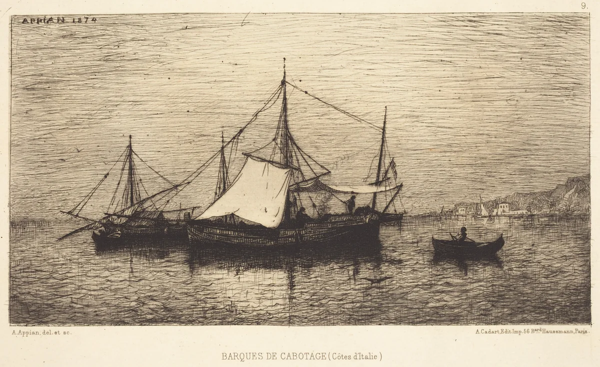 Barques de Cabotage by Adolphe Appian, print, 1818-1898