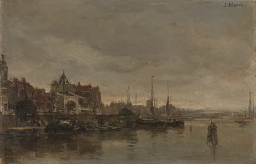 De Schreierstoren met de brug over de Gelderse Kade te Amsterdam by Jacob Maris, painting, 1872-1876