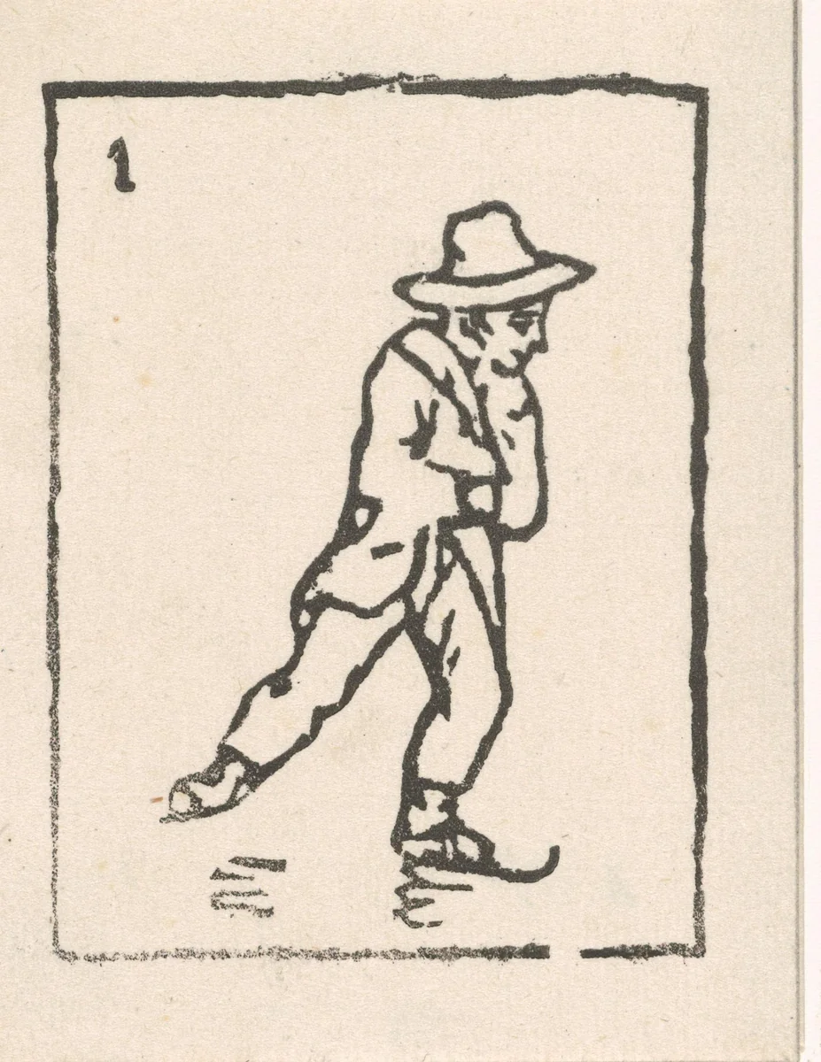 Schaatser met een hoed by Vincent van der Vinne van Lee, print, 1808-1876