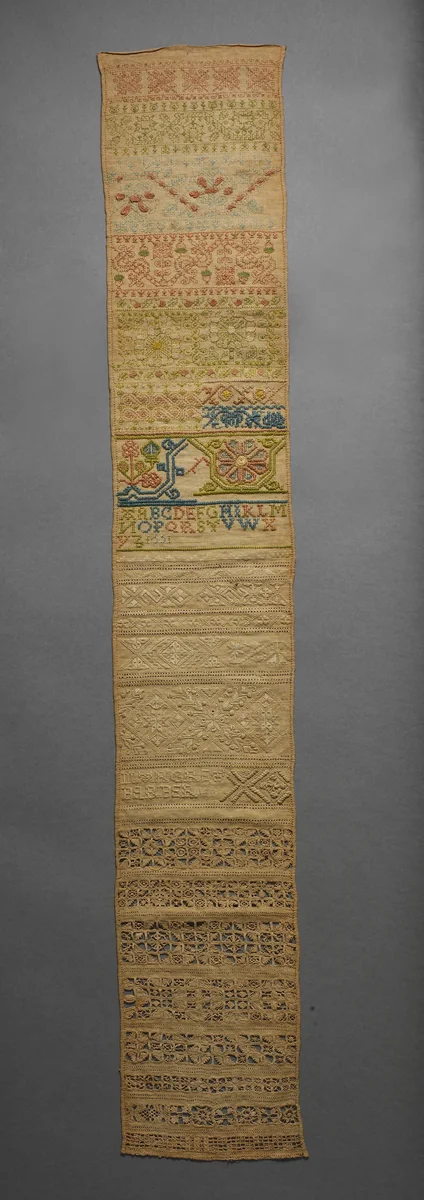 Sampler by Margret Barber, textile, 1661-1663