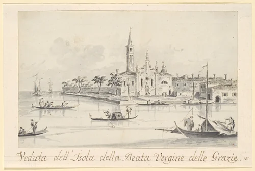 The Island of the Beata Vergine delle Grazie by Giacomo Guardi, drawing, 1804-1828