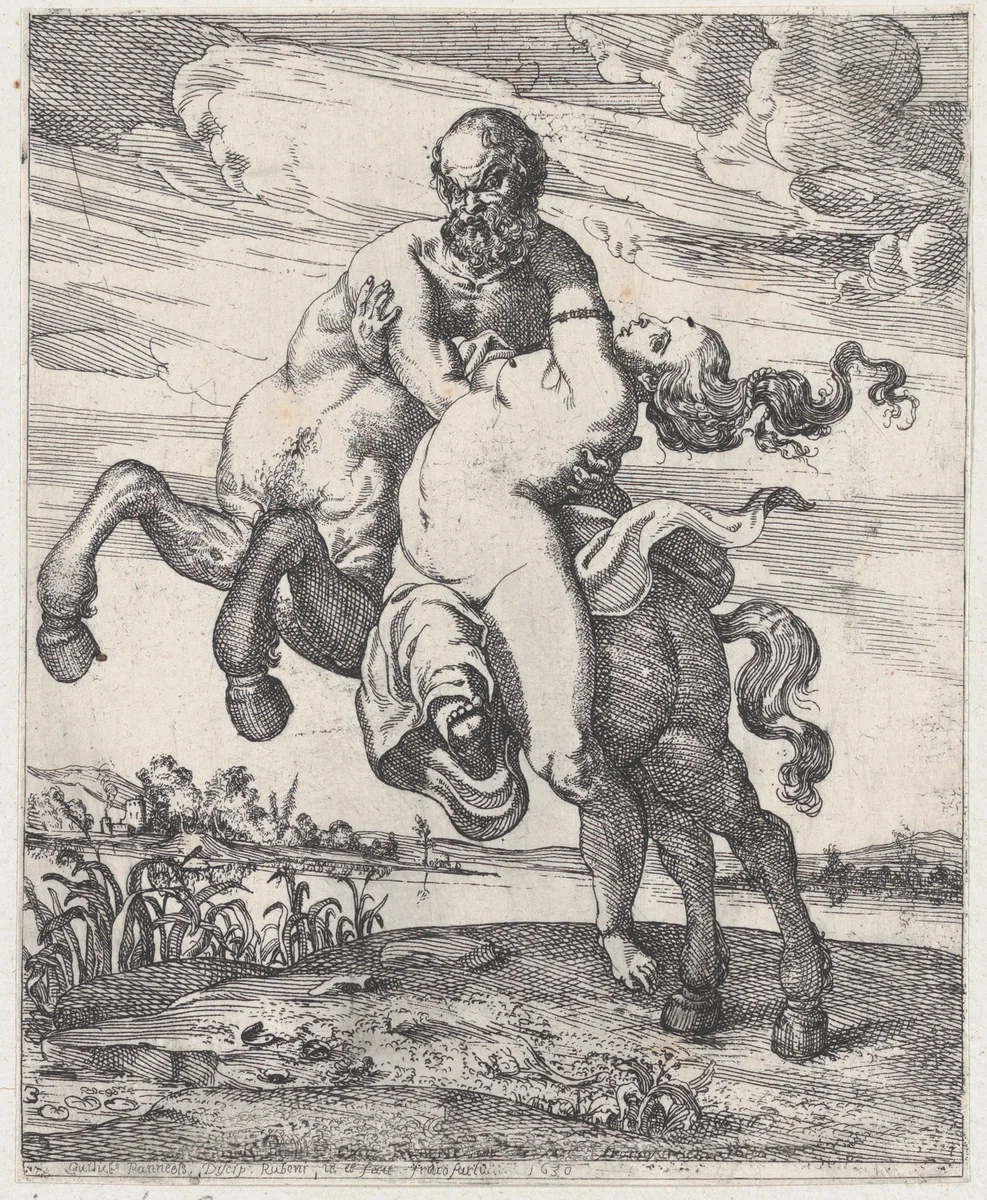 Nessos abducting Deianira by Willem Panneels, print, 1630
