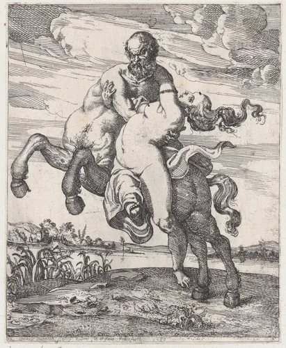 Nessos abducting Deianira by Willem Panneels, print, 1630