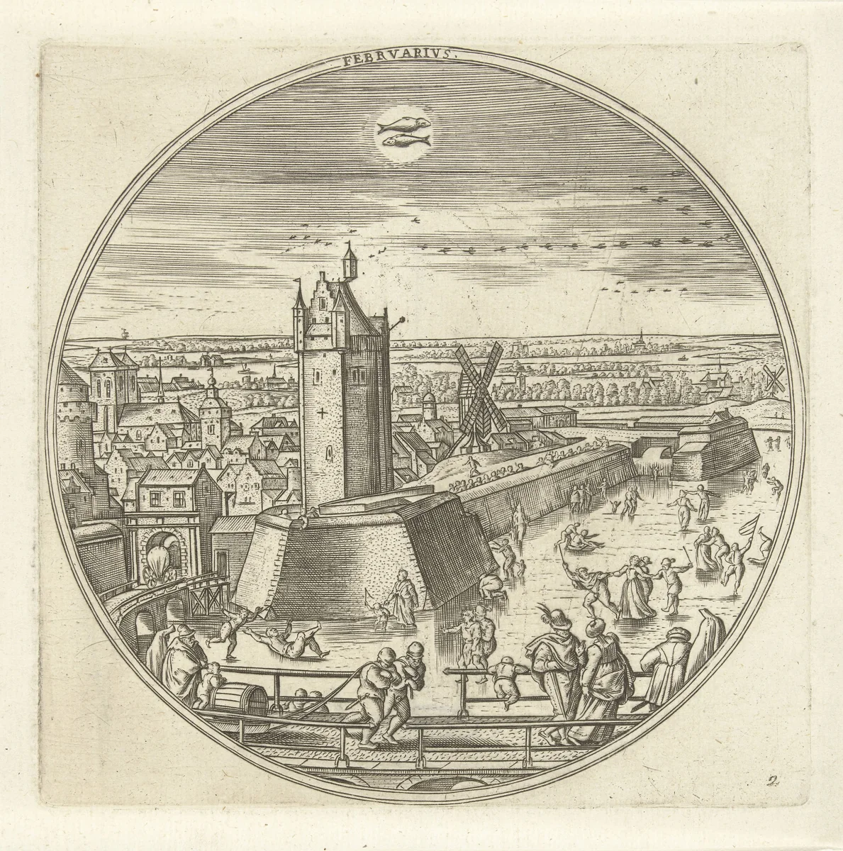 Februari by Adriaen Collaert, print, 1578-1582